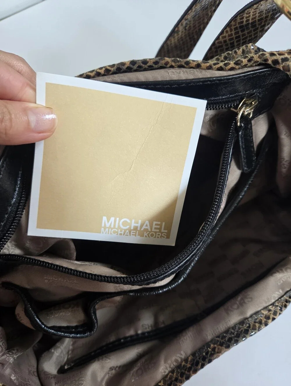 Like New Michael Kors Brimfield Large Leather Tote Shoulder Bag Python Snakeskin